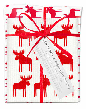 Christmas Reindeer Dischloth And Tea Towel Gift Set, 2 of 5