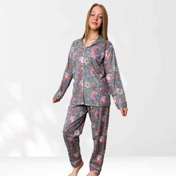Grey And Pink Floral 100% Cotton Ladies Pyjamas, 5 of 8