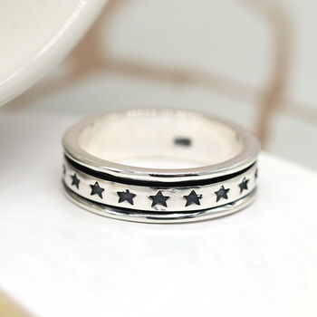 Personalised Black Star Spinner Ring In Sterling Silver, 9 of 12