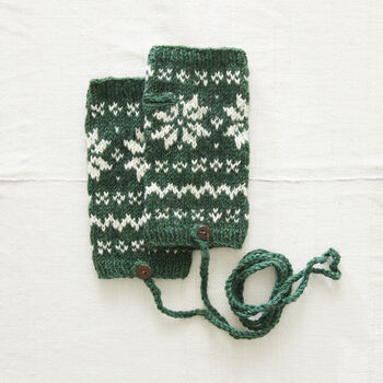 Fair Trade Snowflake Wool Wristwarmer Fingerless Gloves, 7 of 8