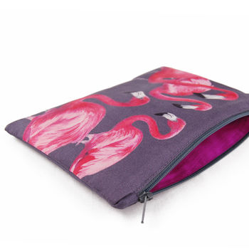 Flock Of Flamingos Printed Silk Zipped Bag, 3 of 5