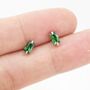 Sterling Silver Tiny Baguette Cut Emerald Green Cz Stud Earrings, thumbnail 3 of 12