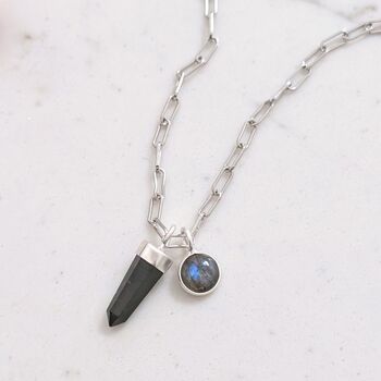 The En Pointe Black Tourmaline Gemstone Necklace, Silver, 7 of 10