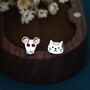 Sterling Silver Cat And Mouse Stud Earrings, thumbnail 3 of 7