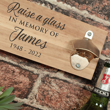 Raise A Glass Memorial Wall Mounted Beer Bottle Opener, 2 of 2