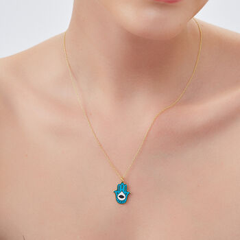 Authentic Turquoise Color Hamsa Hand Necklace, 2 of 5