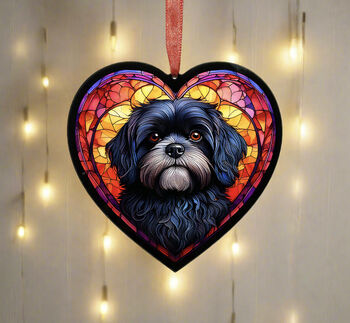 Shih Tzu Stained Glass Effect Heart Suncatcher, 5 of 7