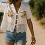 Tie Fastening Mediterranean Style White Fruit Shirt, thumbnail 2 of 6