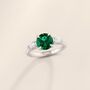 Emerald Round Cut Three Stone Engagement Ring In Sterling Silver And Gold, thumbnail 4 of 12