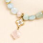Stainless Steel Flower Charm Green Semi Precious Stone Bracelet In Gold Plating, thumbnail 2 of 3