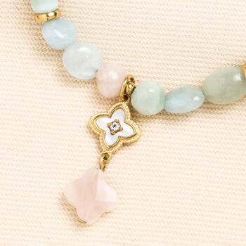 Stainless Steel Flower Charm Green Semi Precious Stone Bracelet In Gold Plating, 2 of 3