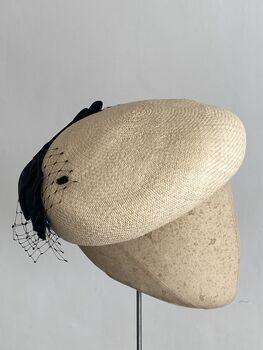 Straw Beret Occasion Hat With Black Bow 'Penelope', 4 of 10