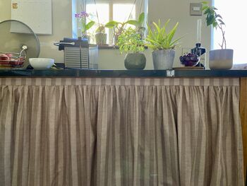 Velcro Sink Skirt, Putty And Beige Bespoke Stripy Cabinet Curtain, 3 of 5