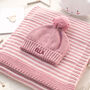 Girls Dainty Stripe Blanket, Bobble Hat And Mittens Set, thumbnail 3 of 12