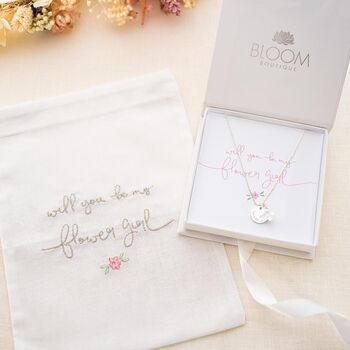 Flower And Disc Message Necklace Flower Girl Gift Set, 4 of 11