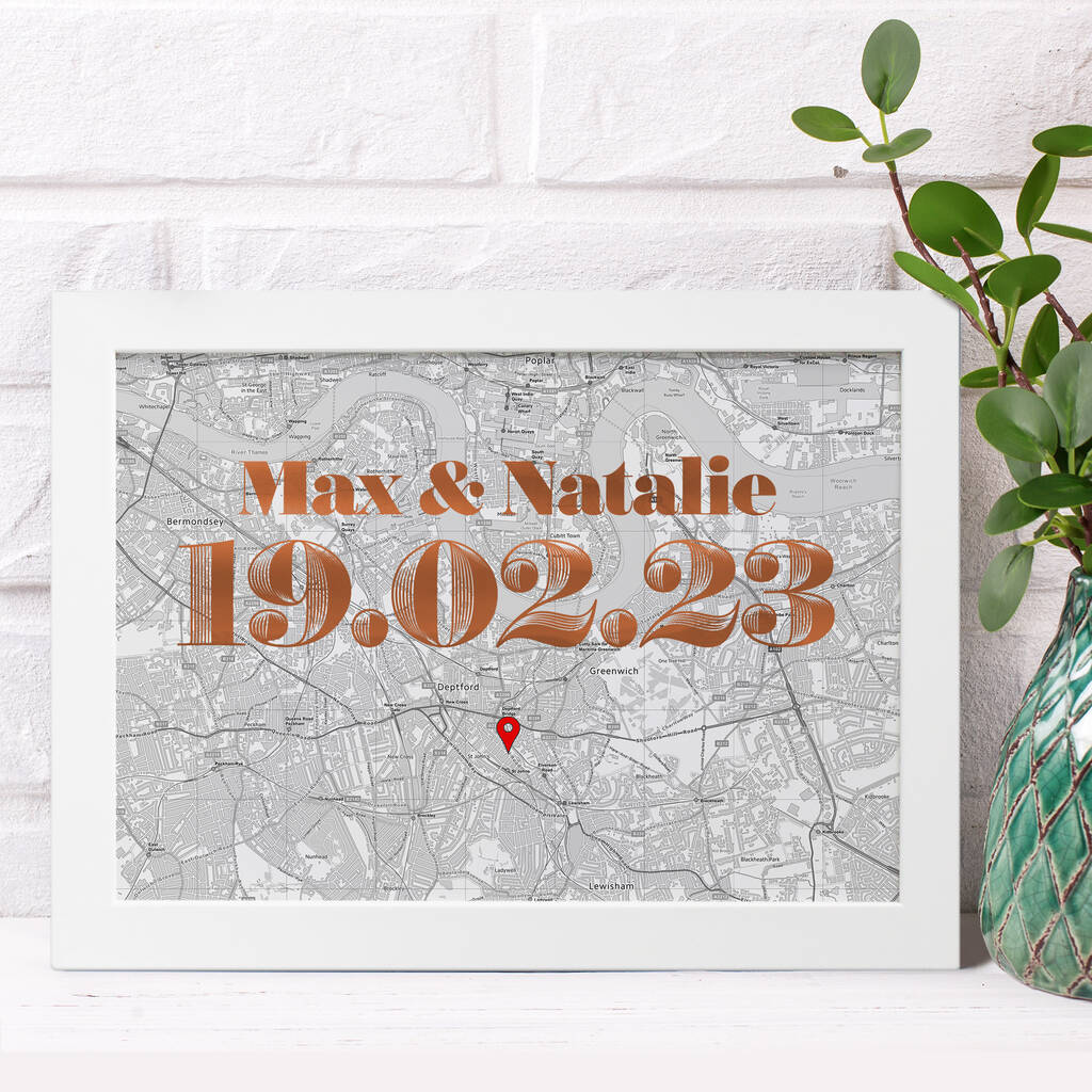Personalised Map Print With Foil Date, 1 of 4