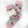 Birthday Flamingo Bamboo Socks With Gold Foil Label And Option To Personalise, thumbnail 3 of 12