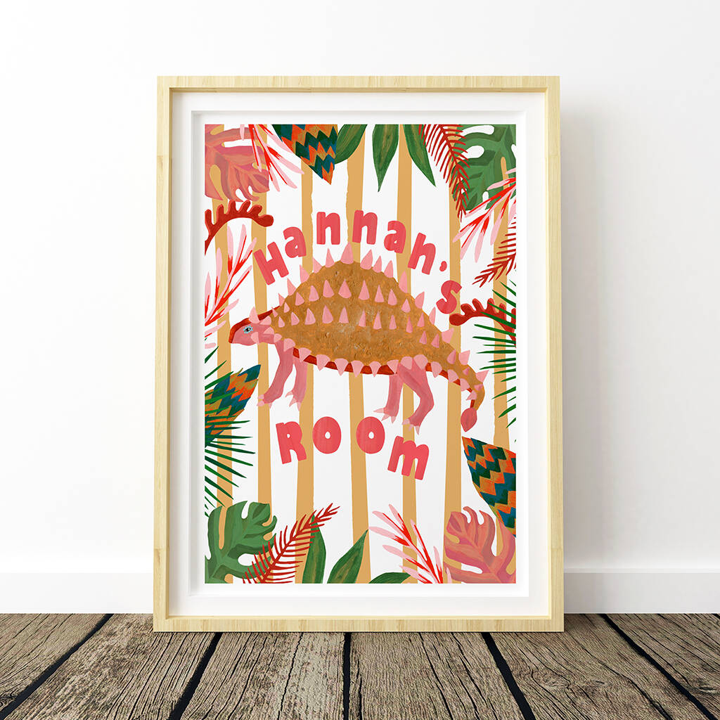 A Pink Dinosaur Wall Art Print By Violets Print House
