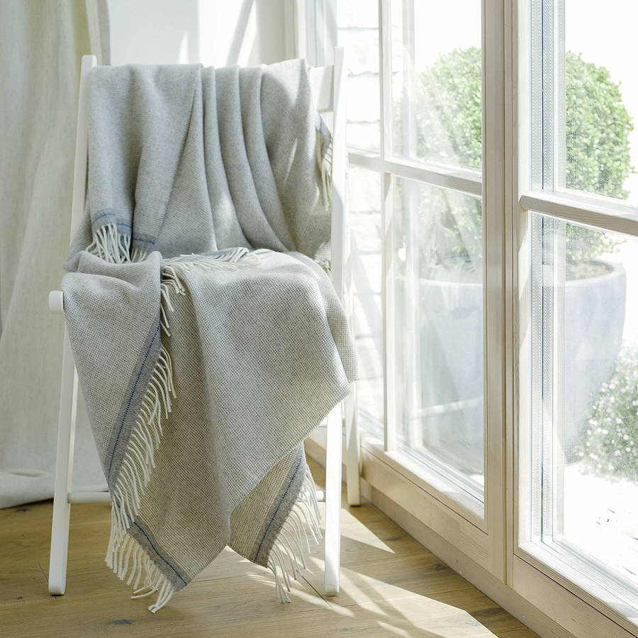 beige, silver cashmere merino wool throw everest square by woolme