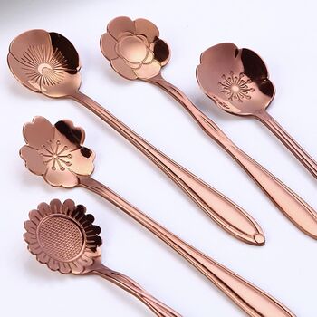 Set Of Nine Stainless Steel Flower Latte Coffee Spoons, 8 of 9