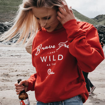 Red 'Brave Free Wild As The Sea' Womens Sweatshirt, 2 of 5