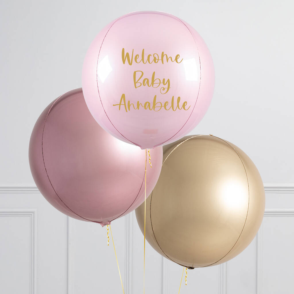 Personalised Rose Pink Inflated Orb Balloon Trio