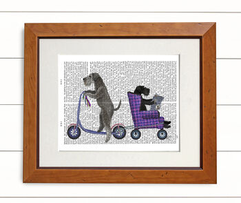 Schnauzer On Scooter, Book Print, Framed Or Unframed, 5 of 7