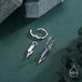 Sterling Silver Enamel Lavender Huggie Hoop Earrings, thumbnail 4 of 10