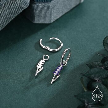 Sterling Silver Enamel Lavender Huggie Hoop Earrings, 4 of 10