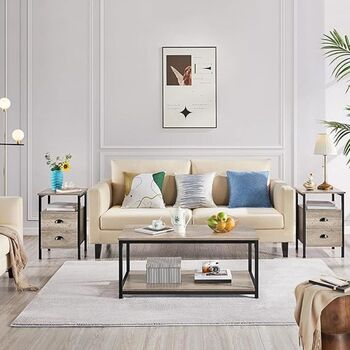 Industrial Coffee Table For Living Room, Large Side Table With Metal Leg And Storage Shelf, Grey, 100x50x45cm, 4 of 10