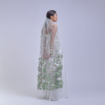 'Azalea Forest' Green Ethereal 3D Flower Wedding Veil, 6 of 9