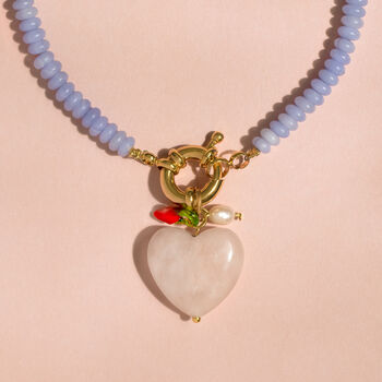 Blue Agate Bead And Rose Quartz Heart Necklace, 4 of 6