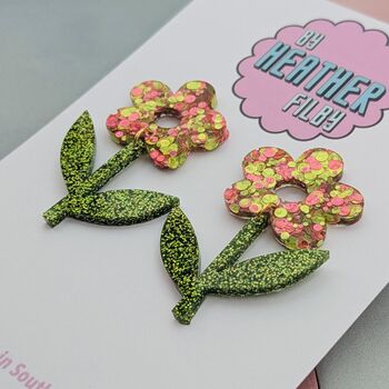 Flower And Stem Glitter Earrings, 4 of 4
