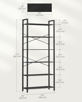 Six Tier Bookshelf Industrial Freestanding Bookcase, 8 of 12