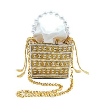 Tuparro White And Gold Handwoven Straw Basket Bag, 2 of 7