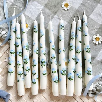 Hand Painted Blue Hydrangea Taper Candles, 5 of 10