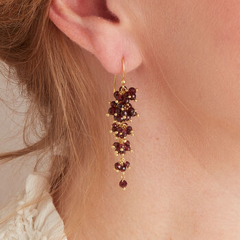 Red Garnet Beaded Waterfall Drop Earrings, 2 of 9