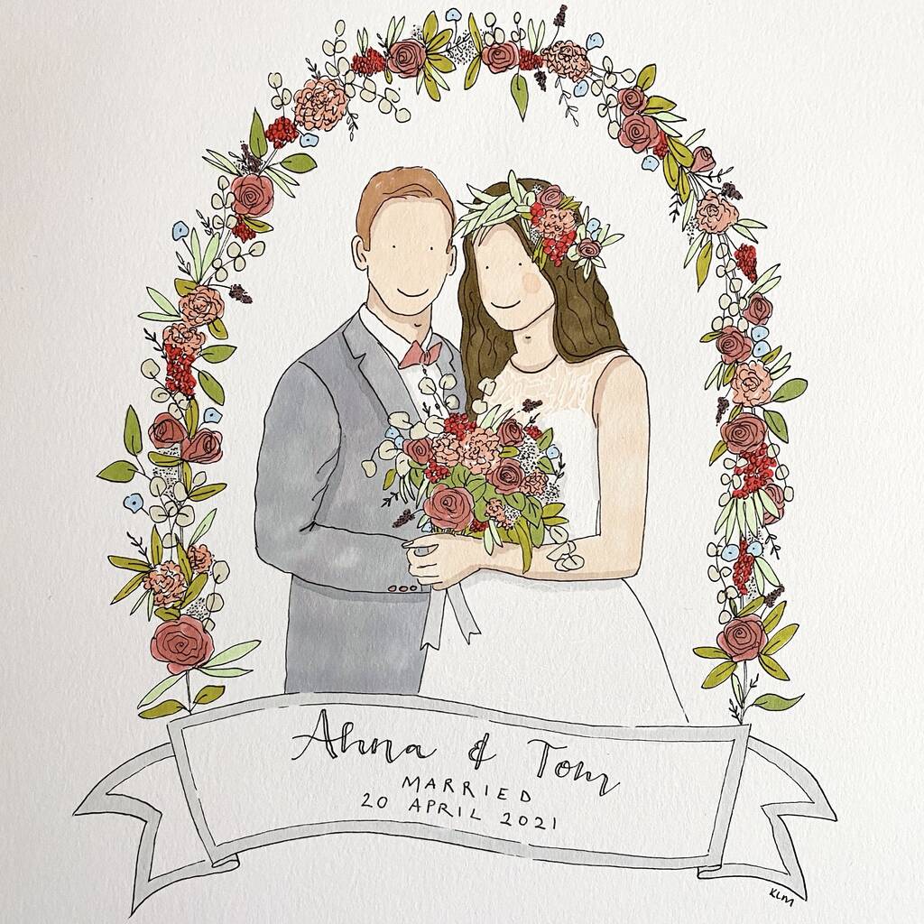 Personalised Wedding Couple Portrait By ArtHouse Illustrations