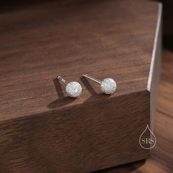 Sterling Silver Frosted Ball Stud Earrings, 7 of 12