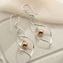 Sterling Silver Rose Gold Twist Ball Dangly Earrings, thumbnail 2 of 4