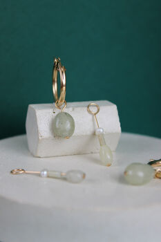 14 K Gold Filled Hoop Earrings With Gemstone Charms, 3 of 9
