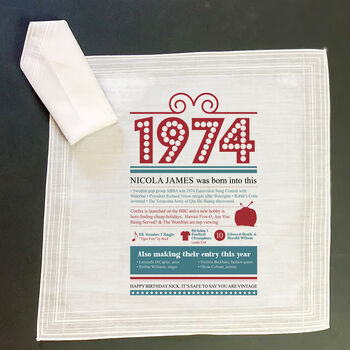 Personalised 50th Birthday 1974 Handkerchief Pair, 2 of 8