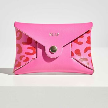 Personalised Fuchsia Leopard Leather Card + Coin Purse, 3 of 6