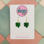 Green Glitter Monstera Leaf Resin Earrings, thumbnail 1 of 8