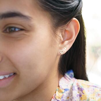 Sterling Silver Open Heart And Mini Heart Earrings, 2 of 8