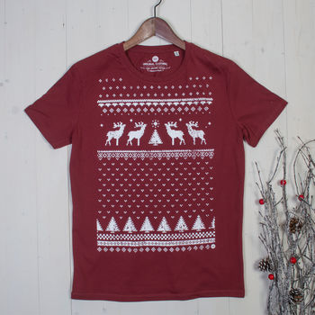 Mens Festive Christmas Reindeer Organic Tshirt, 2 of 4