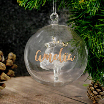 Personalised Gold Glitter Reindeer Glass Bauble, 3 of 3