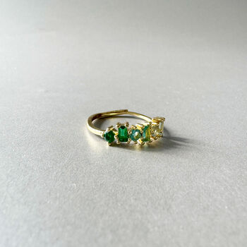 18k Gold Plated Green Multi Jewelled Adjustable Ring, 3 of 4