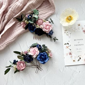 Navy And Dusty Pink Floral Bridal Hair Pins, 5 of 5