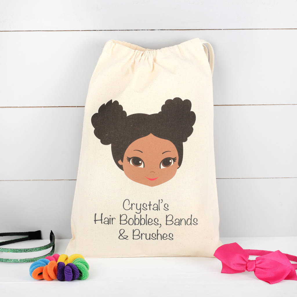 Darker Skin Tone Girls Personalised Hair Accessory Bag By Red Berry